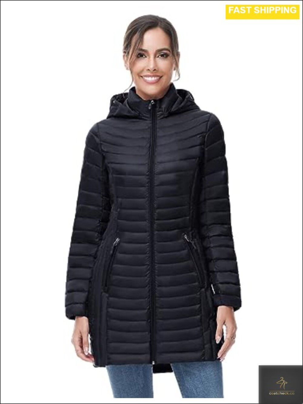 Ultra Light Packable Down Puffer Jacket Hooded Mid Length Winter Coat
